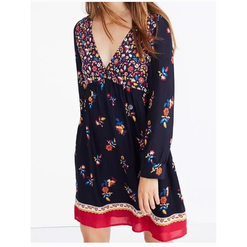 Sezane Womensβ Daphna Floral Mini Dress Boho Cottagecore Blue Feminine Size 42